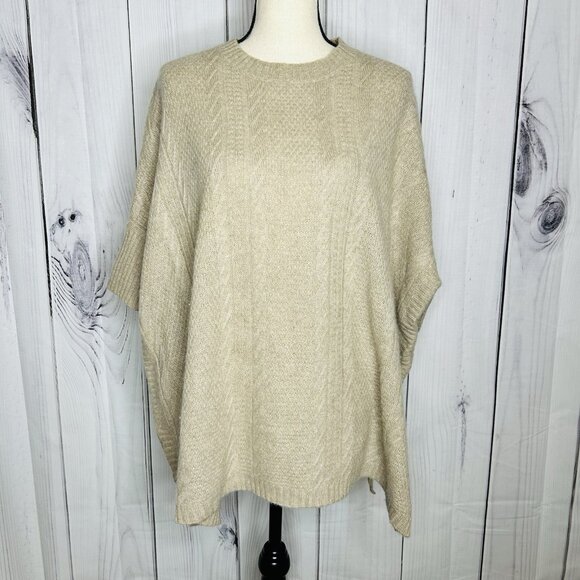 Cynthia Rowley 100% 2 Ply Cashmere Cable Knit Oversized Poncho Sweater M / L - Picture 1 of 10